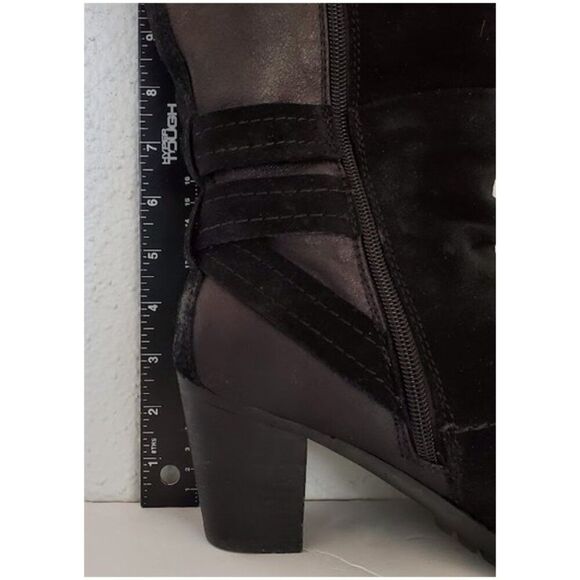 Baretraps Black Faux Fur Lined Suede/Leather Mid-Calf Block Heel Boot Sz 8 Moto - Picture 9 of 11